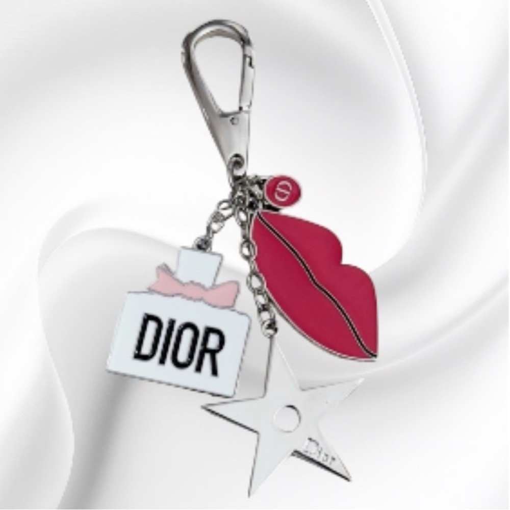 Dior Pink Lip & Star Charm Keyring NIB